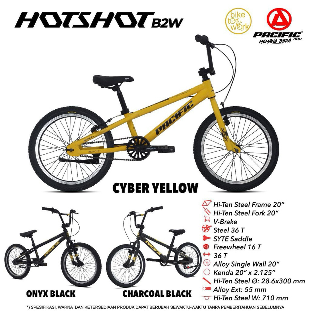 Sepeda Anak Pacific 20 Inch Bmx Hot Shot B2W Ban 2.125