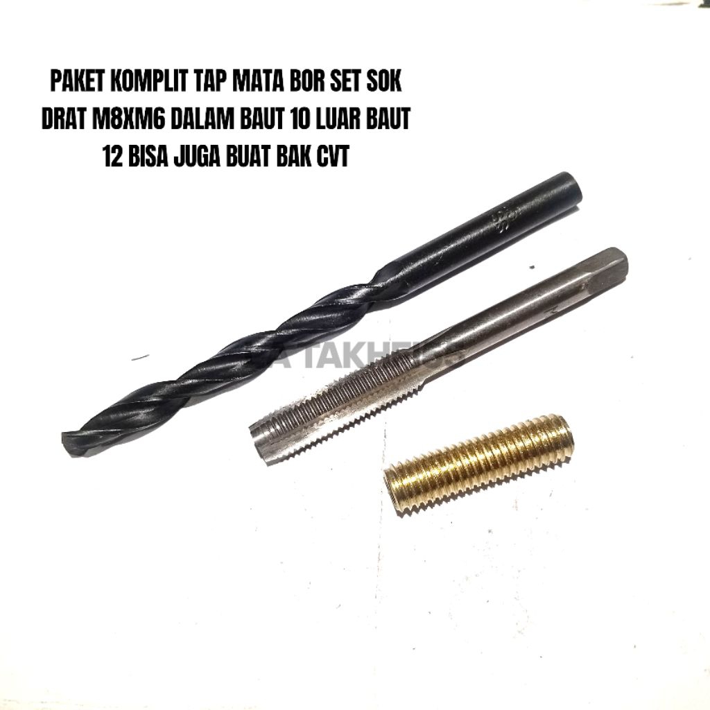 Paket Komplit Tap Mata Bor Set Sok Drat M8XM6 Baut 10 Verbos Baut CVT
