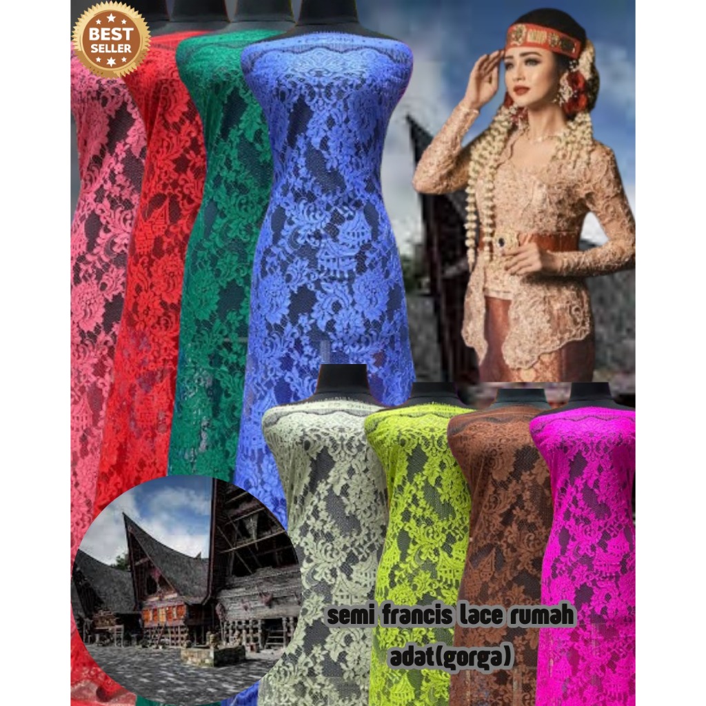 KAIN BROKAT SEMI FRANCIS RUMAH ADAT,  BAKAL KEBAYA BROKAT MEDAN KEBAYA BALI.
