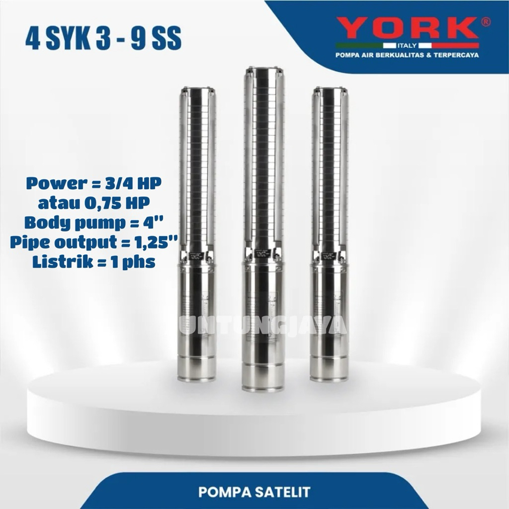 POMPA SUBMERSIBLE YORK 4 SYK 3-9 SS 1 PHASE 3/4 HP // POMPA CELUP YORK 4SYK 3-9 SS 1PHASE 0,75 HP //