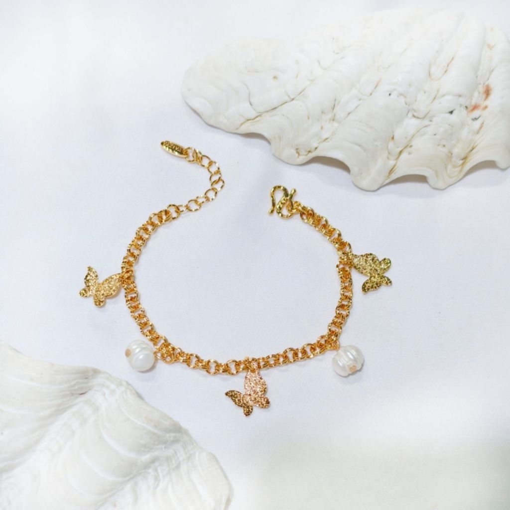 Gelang Rantai Rhodium emas 18k Mutiara air tawar asli Lombok bersertifikat dan box