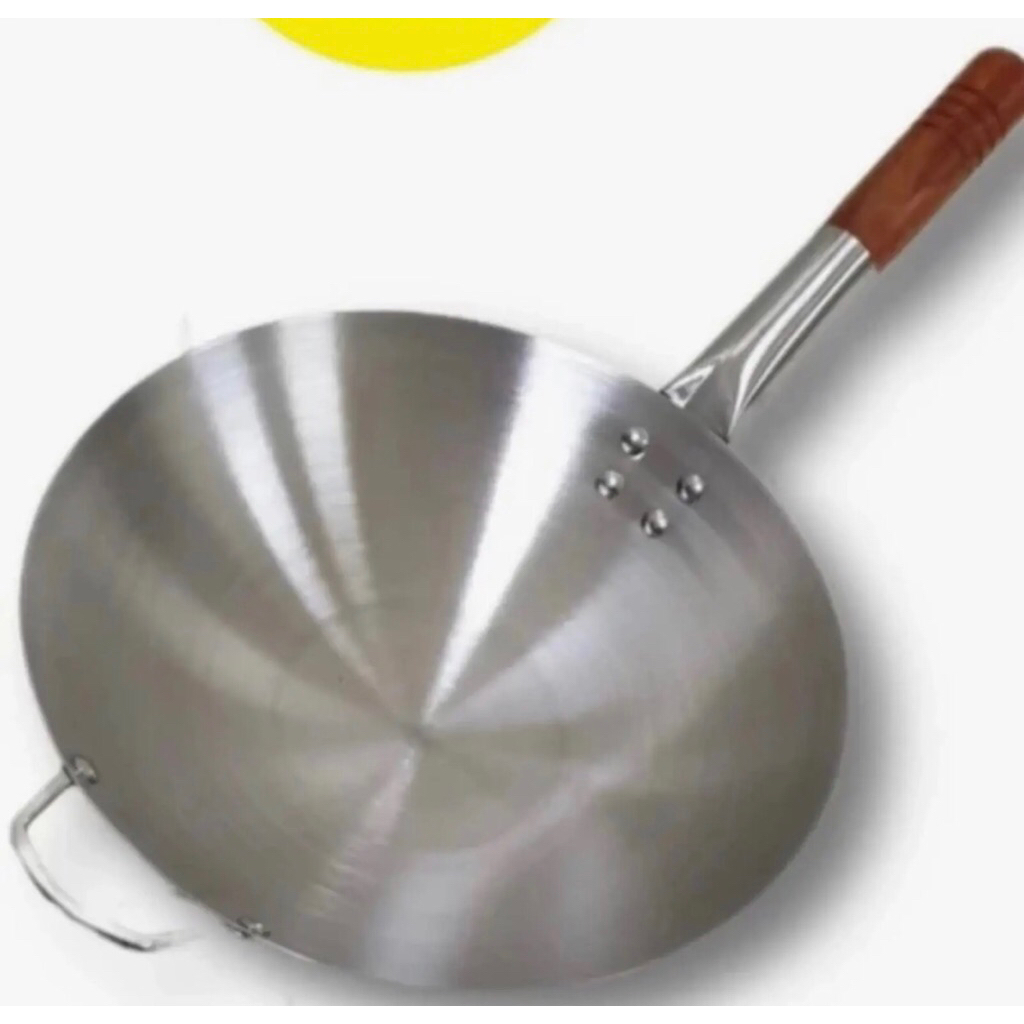 Wajan Nasi Goreng Stainless Stell Gagang kayu / Kwali gagang
