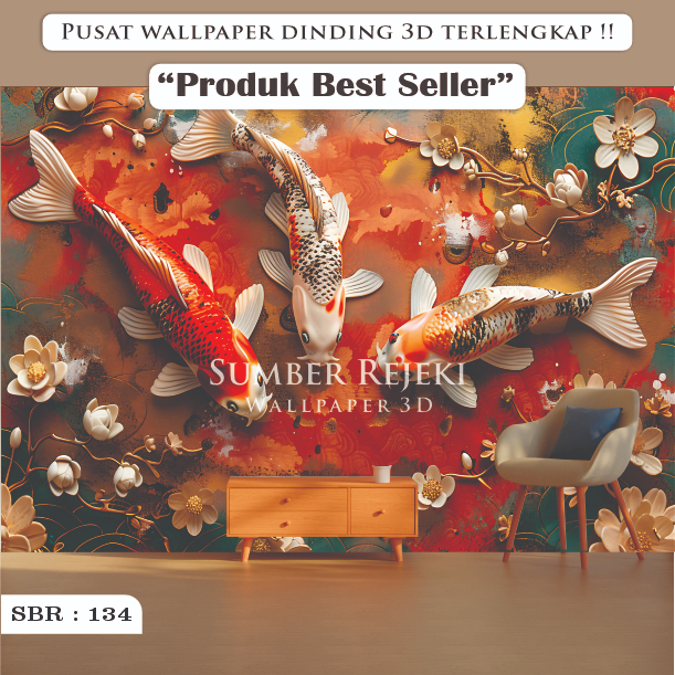 Wallpaper Custom 3D Walpaper Dinding Koi Wallmural 3D Ikan Koi Sticker Vynil Ikan Koi 3D Hiasan Dind