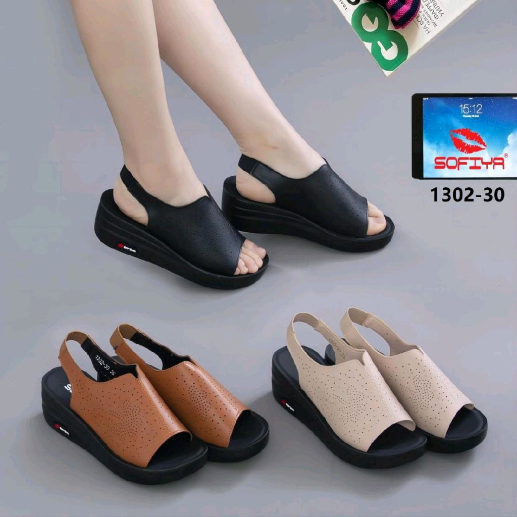 1302-30 sandal wedges tali import wanita sofiya original kekinian