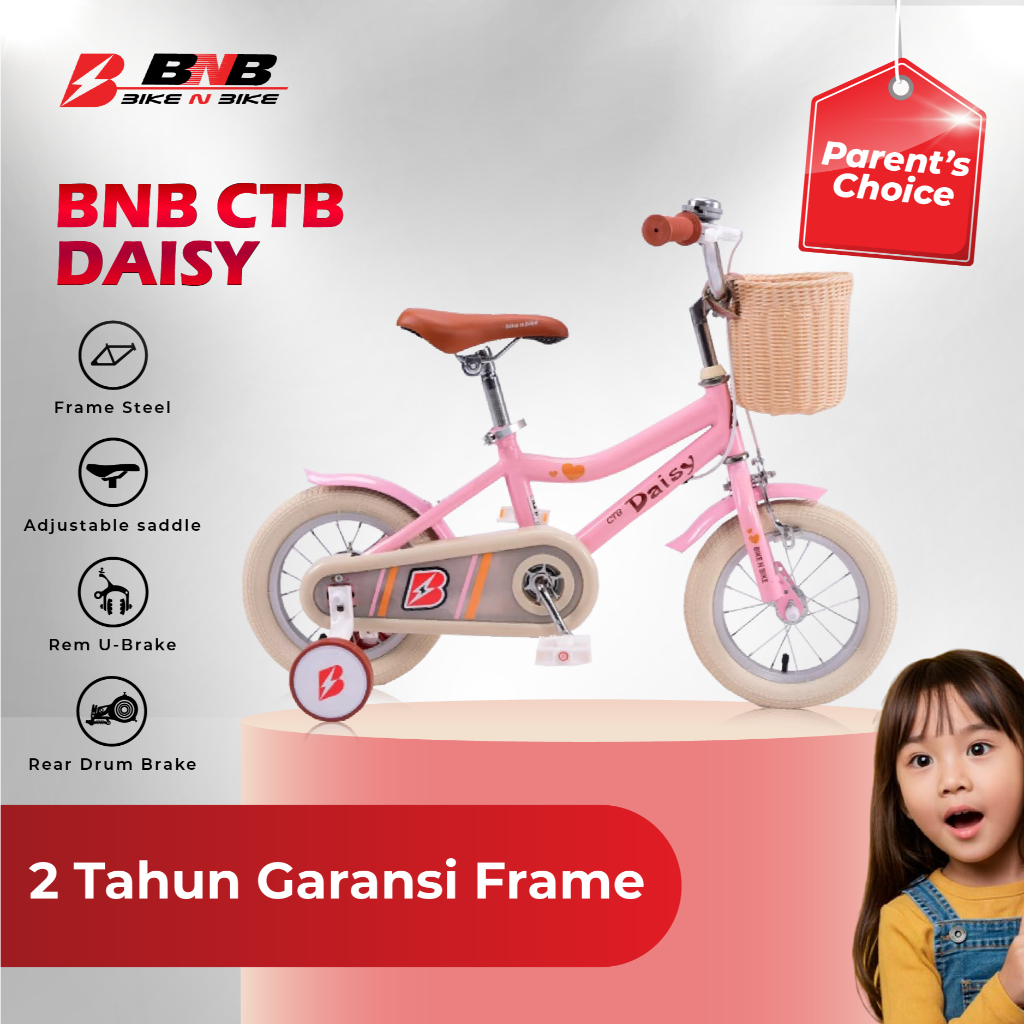 BikeNBike - Sepeda Anak Perempuan Usia 3- 9 Tahun CTB Daisy Ukuran 12 16 18 inch