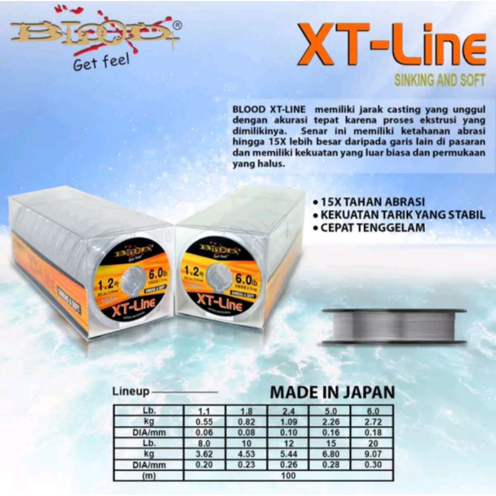 senar pancing blood xt line 100m shinking & soft