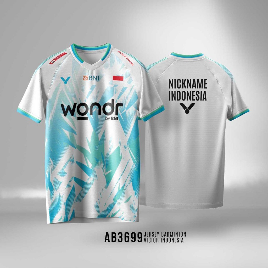 Jersey Badminton Victor Indonesia putih BWF World Championship 2025 Gratis Nama Punggung Premium