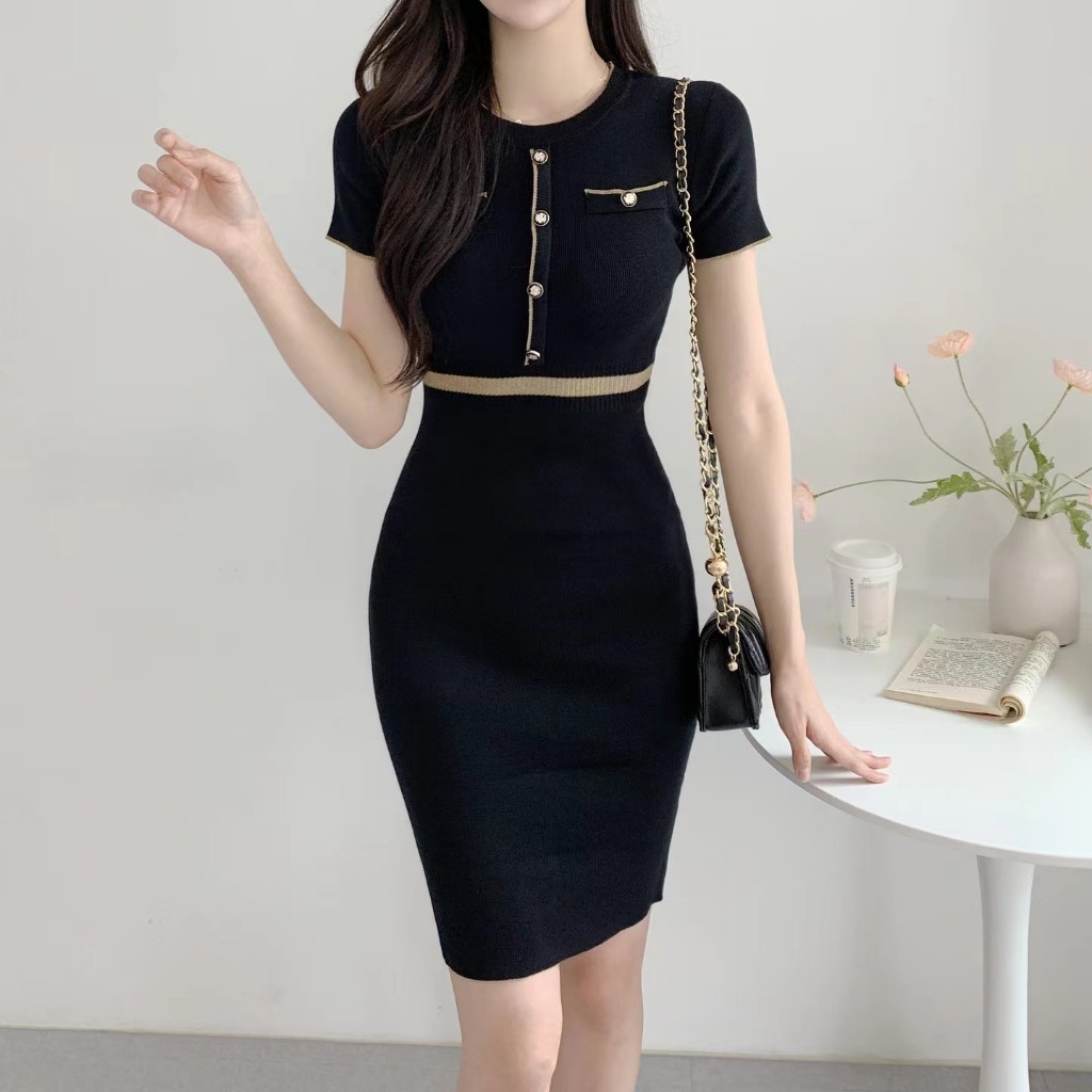 [TTEUDA] Drees Simple Elegan Casual Knit Premium | Dress Wanita Casual Rajut Lengan Pendek | Mini Dr