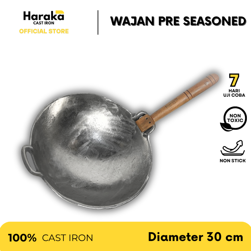 Wajan Baja Cor Seasoned 30 cm / Wajan Cast Iron / Wok Cast Iron