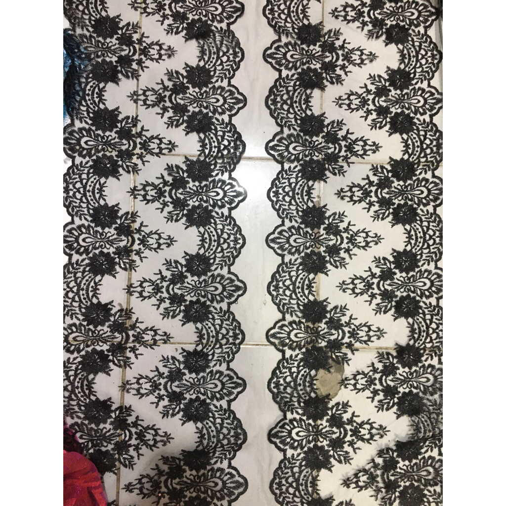 Harga (0.5) meter - Bahan Kain tile bordir - Tulle bordir - tile renda - renda - tile bordir hitam
