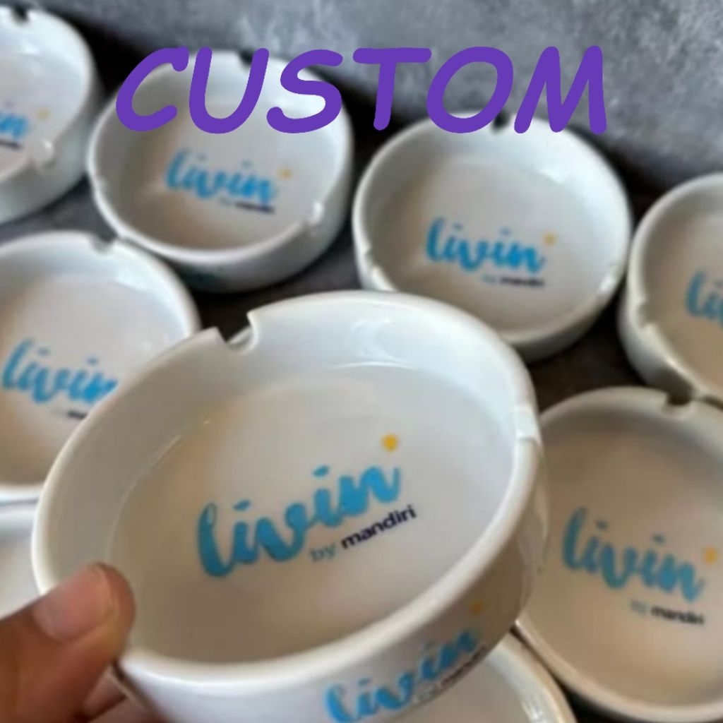 CUSTOM ASBAK KRAMIK PUTIH#asbak souvenir #asbak cetak logo SETIKER UV /sablon