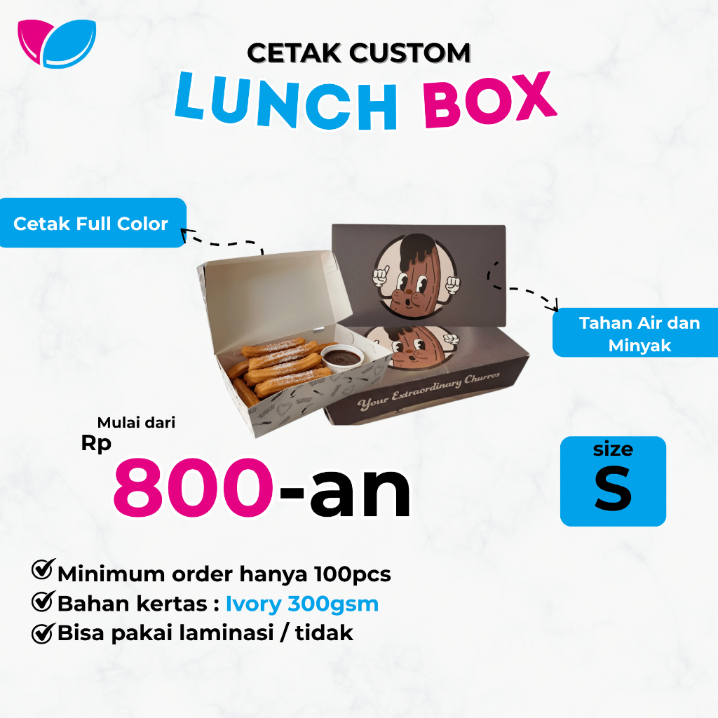 Paper Lunch Box Custom Desain size S | Kotak Makanan Cetak Desain Custom | Bahan Kertas Ivory