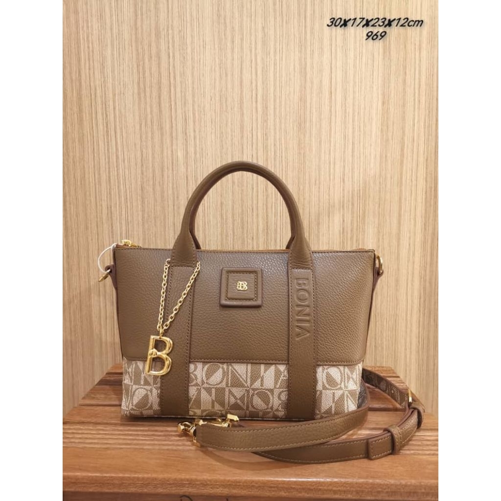 READY STOCK tas bonia original sling tote bag monogram taupe