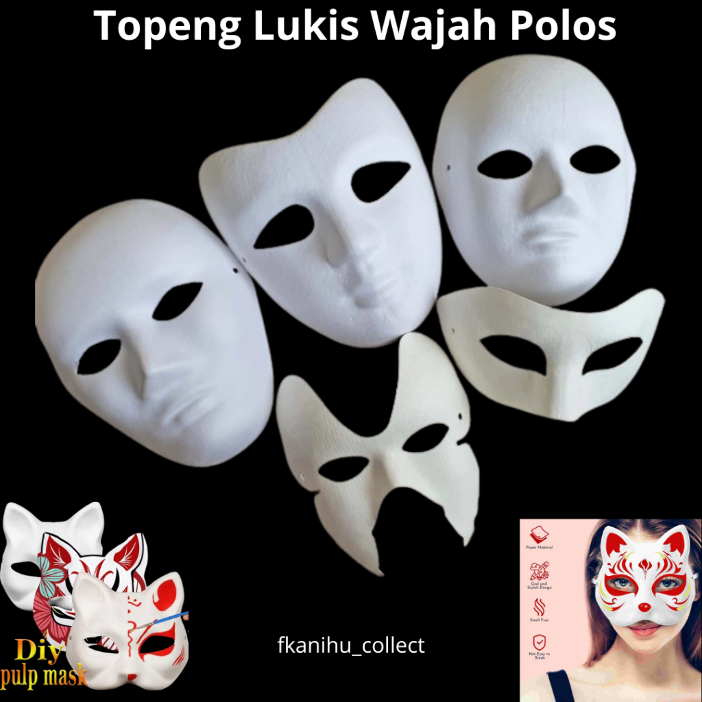 [2 PCS ] Topeng Lukis Wajah Polos Putih / Topeng Karakter / Topeng Zoro