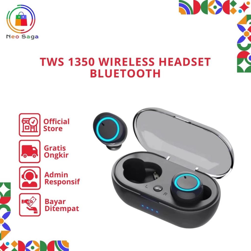 TWS1350 Wireless Headset Bluetooth 5.0 dengan Kotak Charger