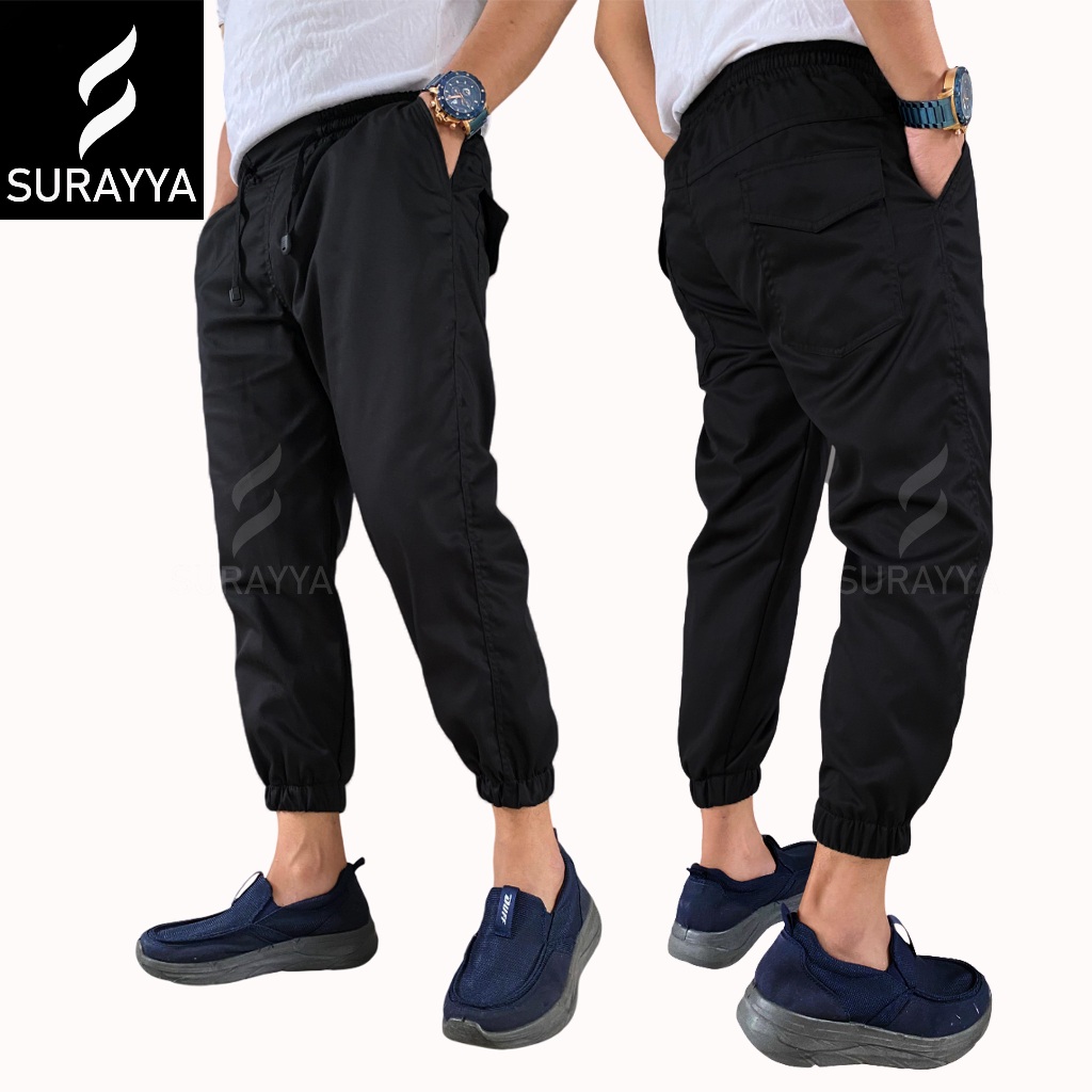 Celana sirwal cargo jogger pants hitam bahan katun tebal