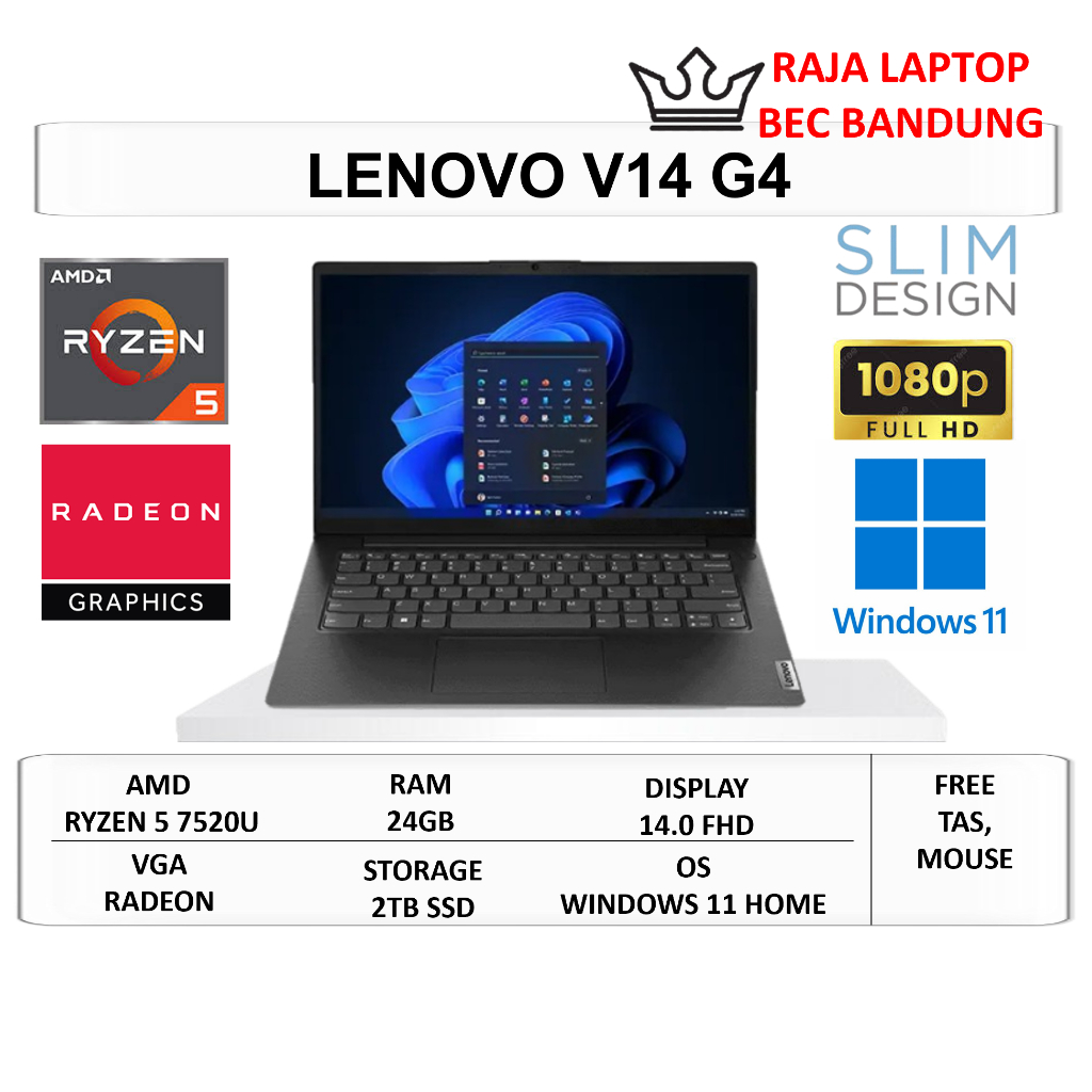 Laptop Lenovo V14 G4 Ryzen 5 Ram 24GB 2TB SSD 14" FHD Windows 11 Home