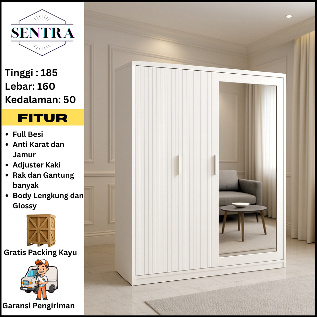 SCA. Lemari Baju Besi Sliding - Lemari Baju 4 Pintu - Lemari Baju Besi - Lemari Baju Sliding Cermin 