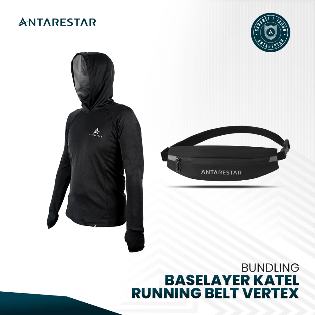 ANTARESTAR Official - Baselayer Hoodie Katel Manset Olahraga + Running Belt Vertex Tas Pinggang Olah