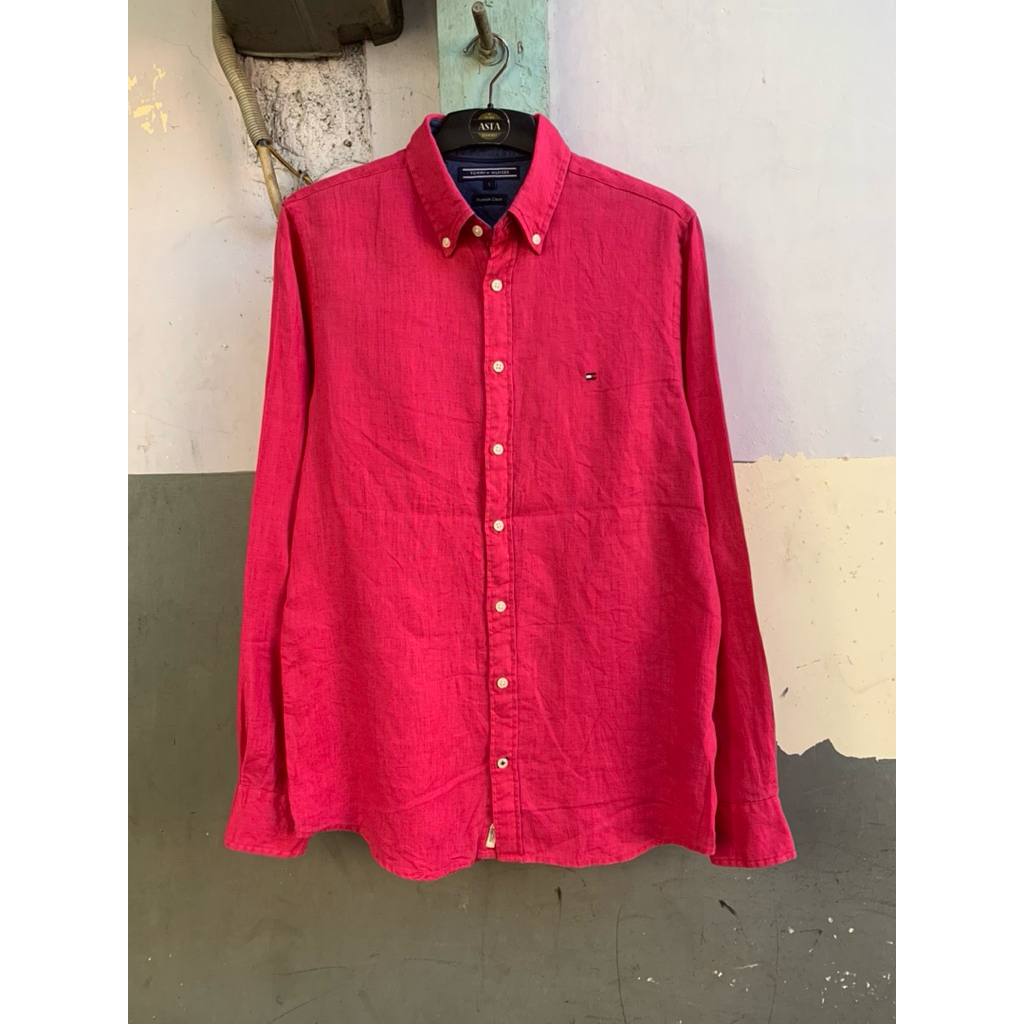 kemeja lengan panjang linen polos pria TOM/HIL preloved
