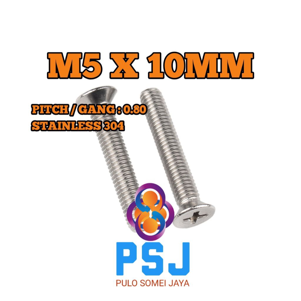 Baut JF M5 x 10 Stainless 304 / Flat Head Machine Screw SUS 304