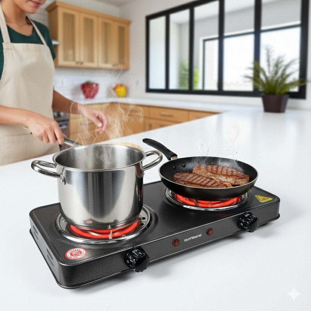 Taffware Kompor Listrik 2 Tungku 2000W Portable Asli