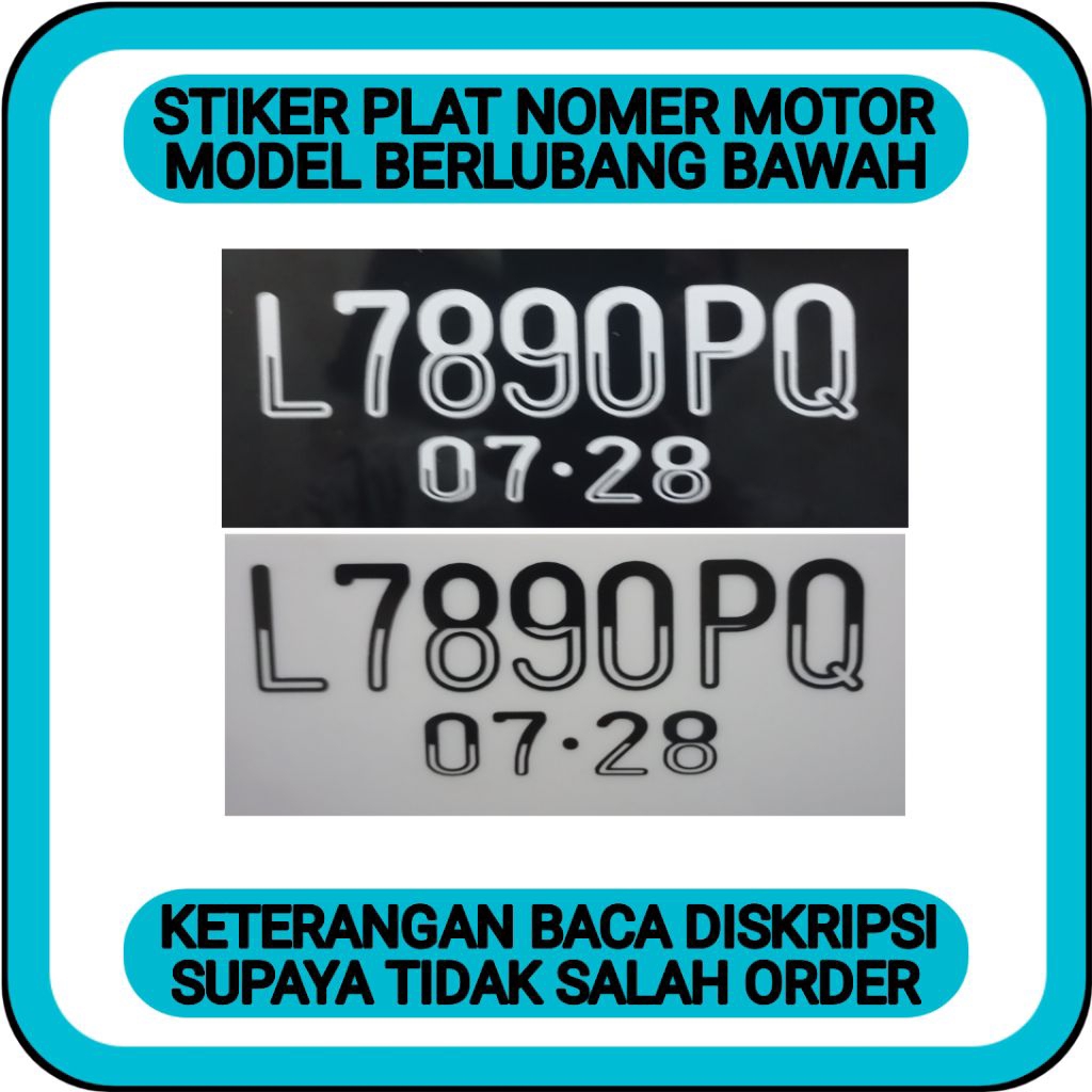 (Siap Kirim) Stiker plat nomer motor berlubang bawah, Stiker plat nomer motor standar lubang bawah, 