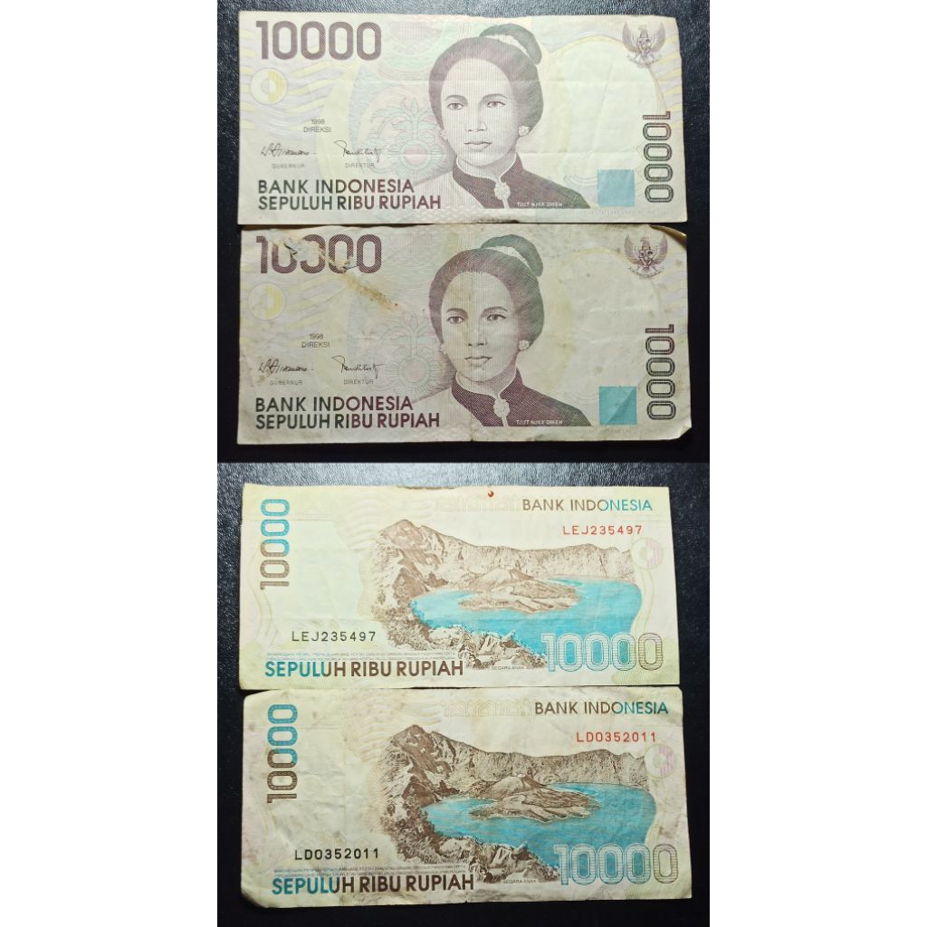 uang kuno Indonesia 10k rupiah tahun 1998 2 lembar p1950