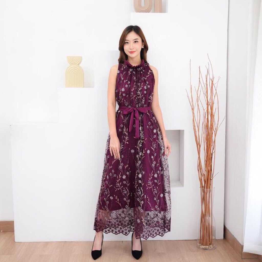 KAYLA DRESS gaun pesta bahan maxmara satin mix tile bordir mewah