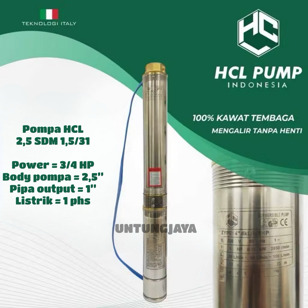 POMPA SUBMERSIBLE HCL 2,5 SDM 1,5/31 3/4 HP KABEL 40 METER // POMPA CELUP HCL 2,5SDM 1,5/31 0,75HP K