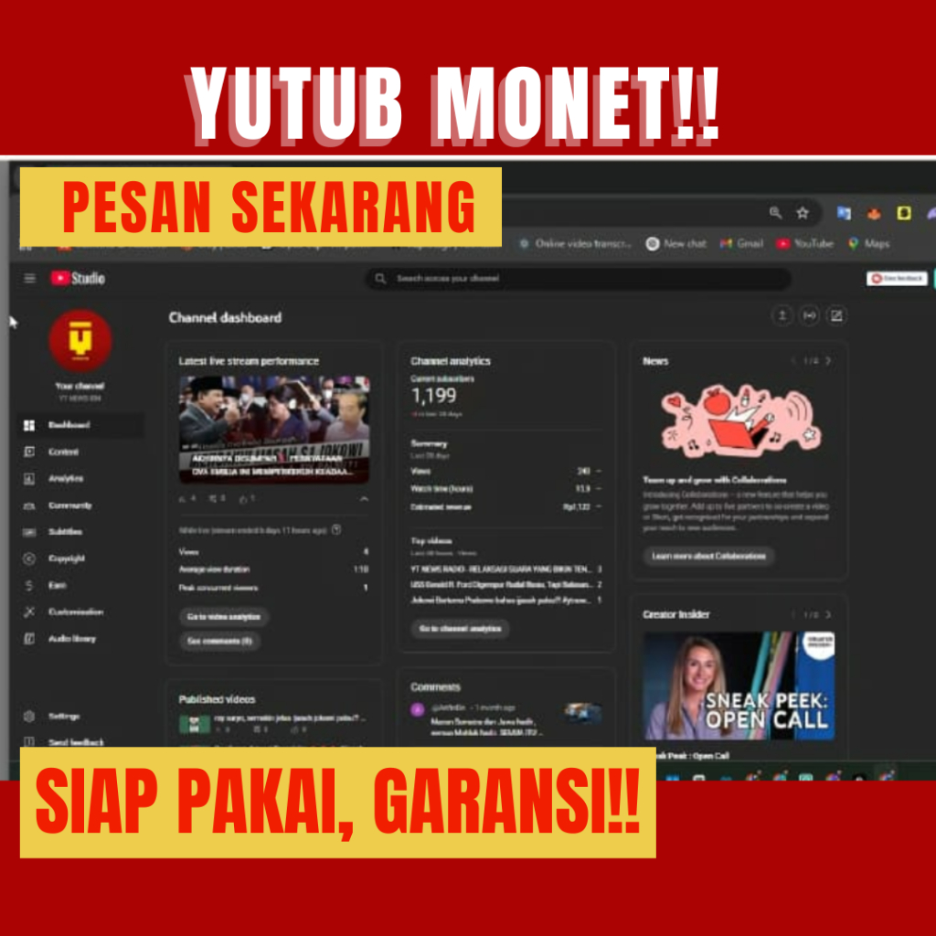 (SUDAH MONET) AKUN YUTUB SIAP PAKAI