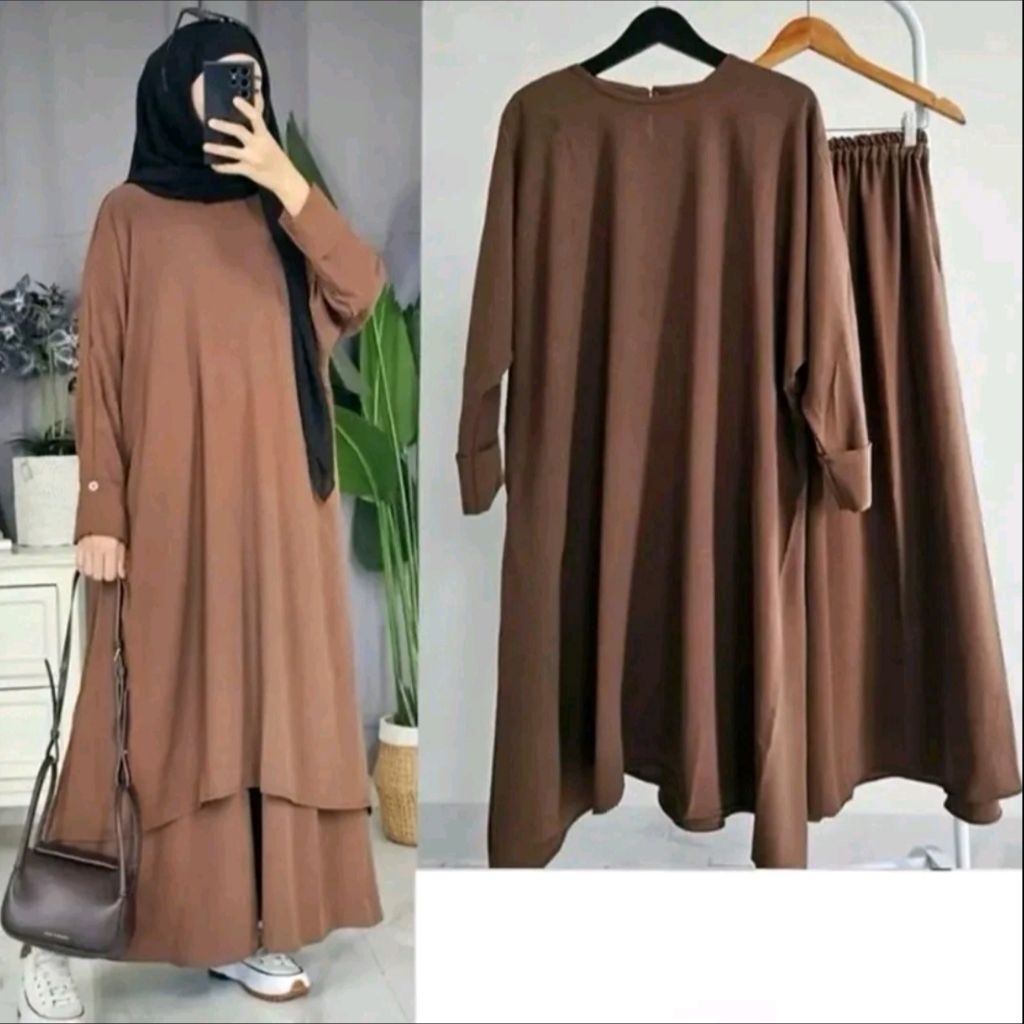 SET ROK TUNIK FATIYA //TUNIK LEBARAN//CRINKLE AIRFLOW //OUTFIT SYARI