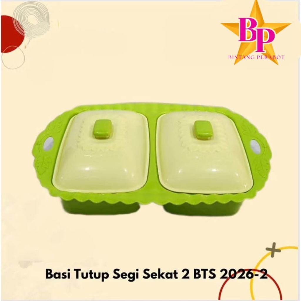 Basi Tutup Tempat Sayur Lauk Sekat 2 BTS 2026-2 Plastik Hijau Tebal Golden Sunkist Foodgrade