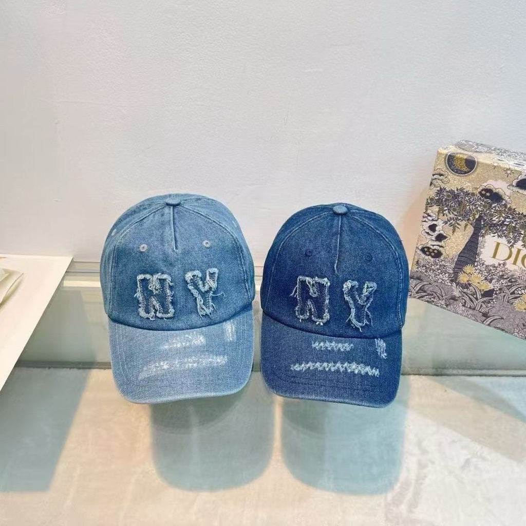 Topi baseball denim NY Logo Bordir kecil