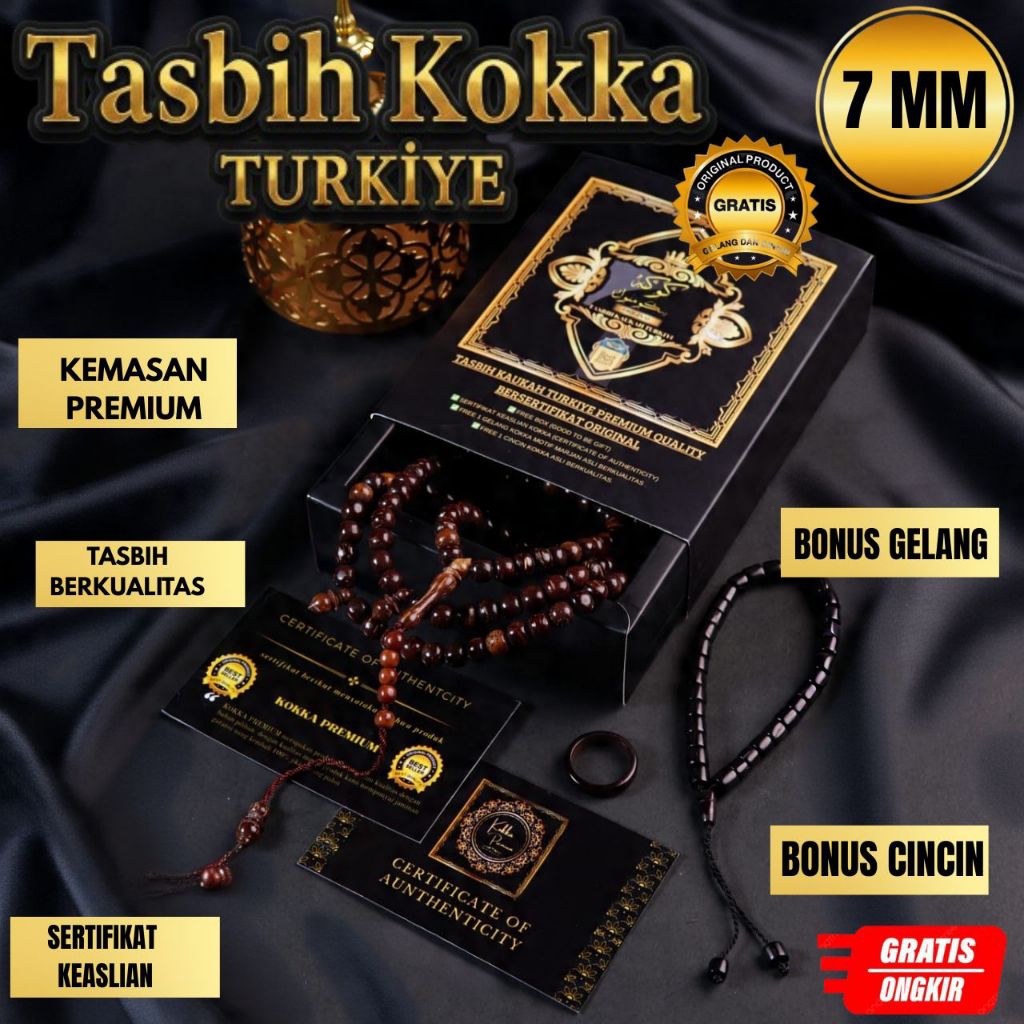 PREMIUM QUALITY Tasbih Kokka 7 MM Original Berhadiah Gelang Dan Cincin kokka Tasbih Murah Tasbih Kok