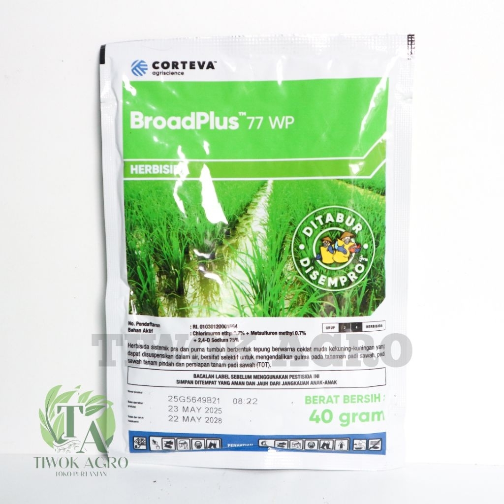 Herbisida BroadPlus 77 WP 40gr Corteva | Obat Pembasmi Gulma Selektif Padi Tidak Kuning