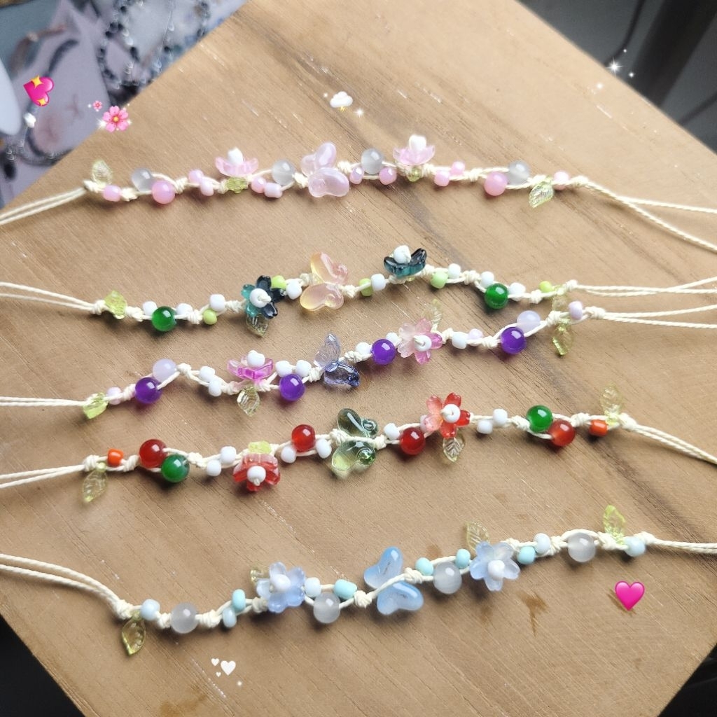 Gelang fairy serut tali taiwan manik akrilik cantik elegan gelang handmade