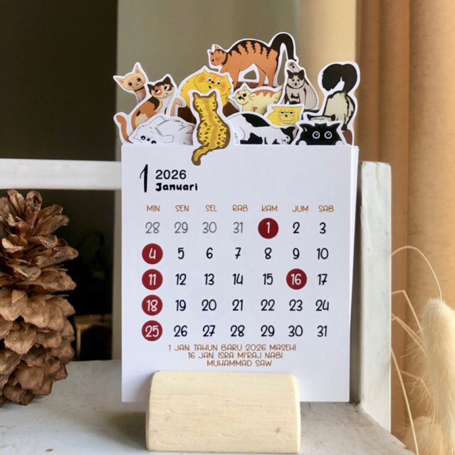 Kalender Kucing 2026 Aesthetic by Tetesanwarna - Cats calendar FREE kayu penyangga kalender meja ker