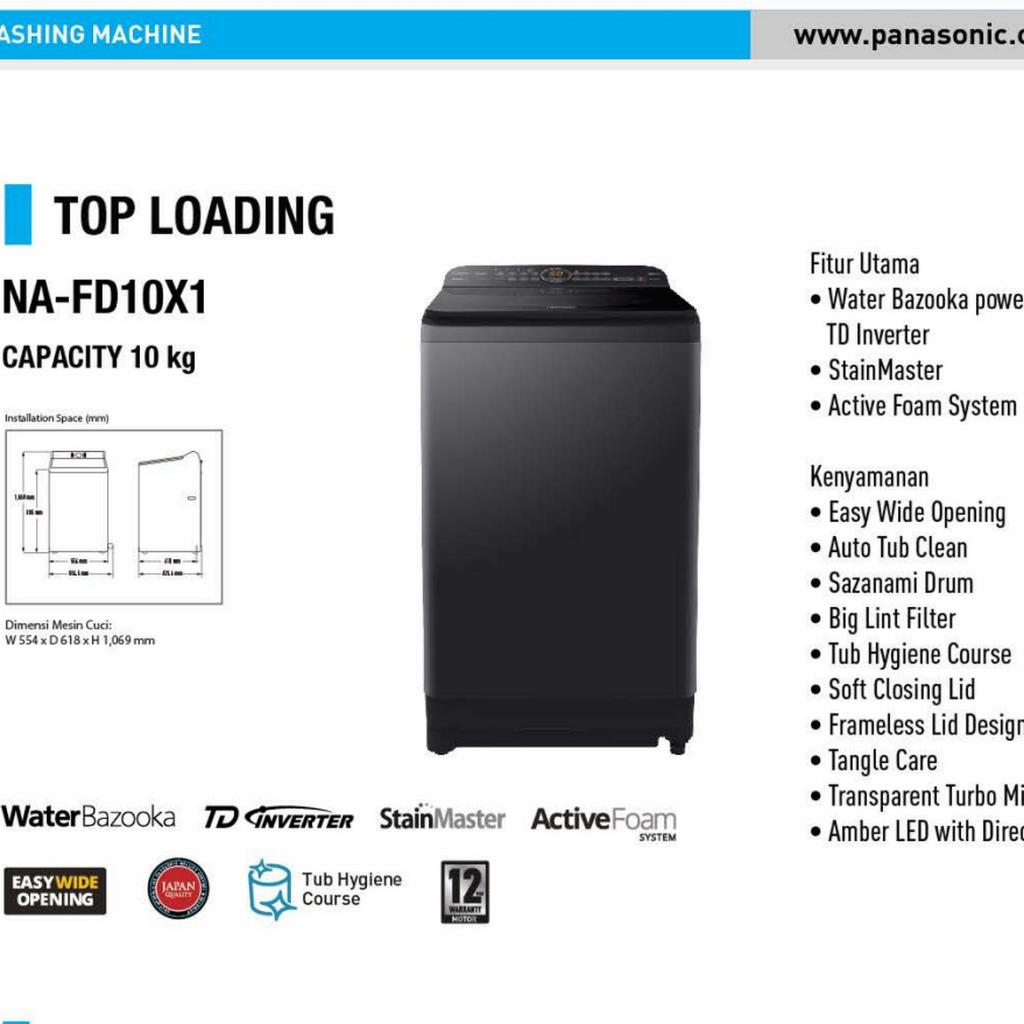 Mesin Cuci 1 Tabung 10Kg PANASONIC NA-FD10X1BSG