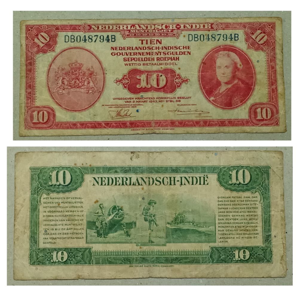 Uang Kuno 10 Gulden NICA Tahun 1943