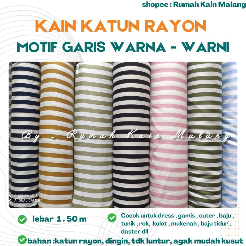 KAIN KATUN RAYON MOTIF GARIS WARNA - WARNI ( HARGA PER 0.50 METER )