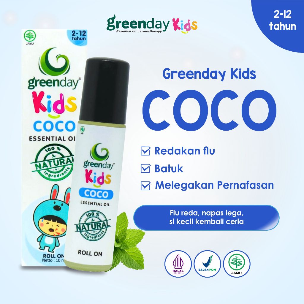 Greenday Kids Coco – Essential Oil Bayi Redakan Flu, Batuk & Hidung Tersumbat