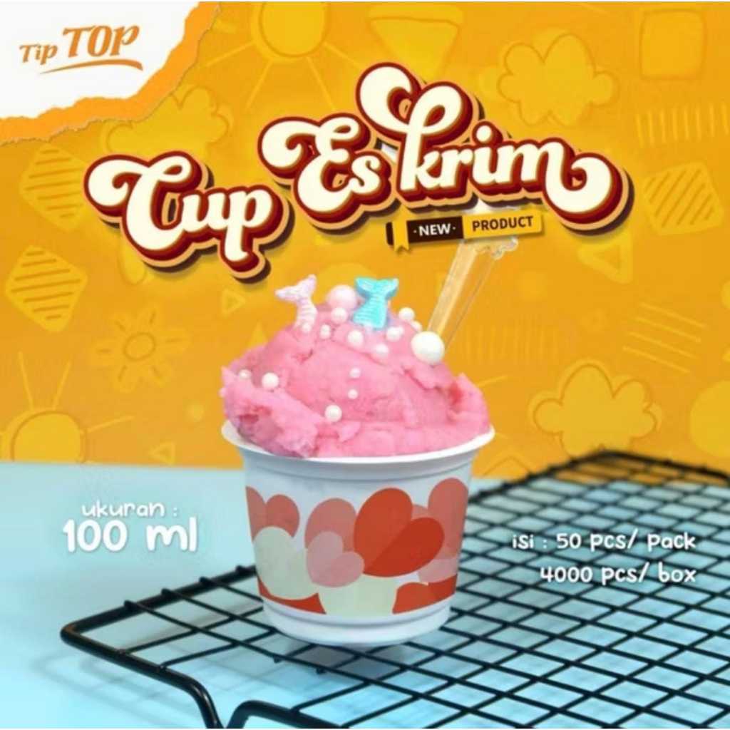 Gelas Plastik TIP TOP Ice Cream Motif LOVE 100ml / Cup Ice Cream Motif Love 100ml ( isi 50pcs ) Tanp