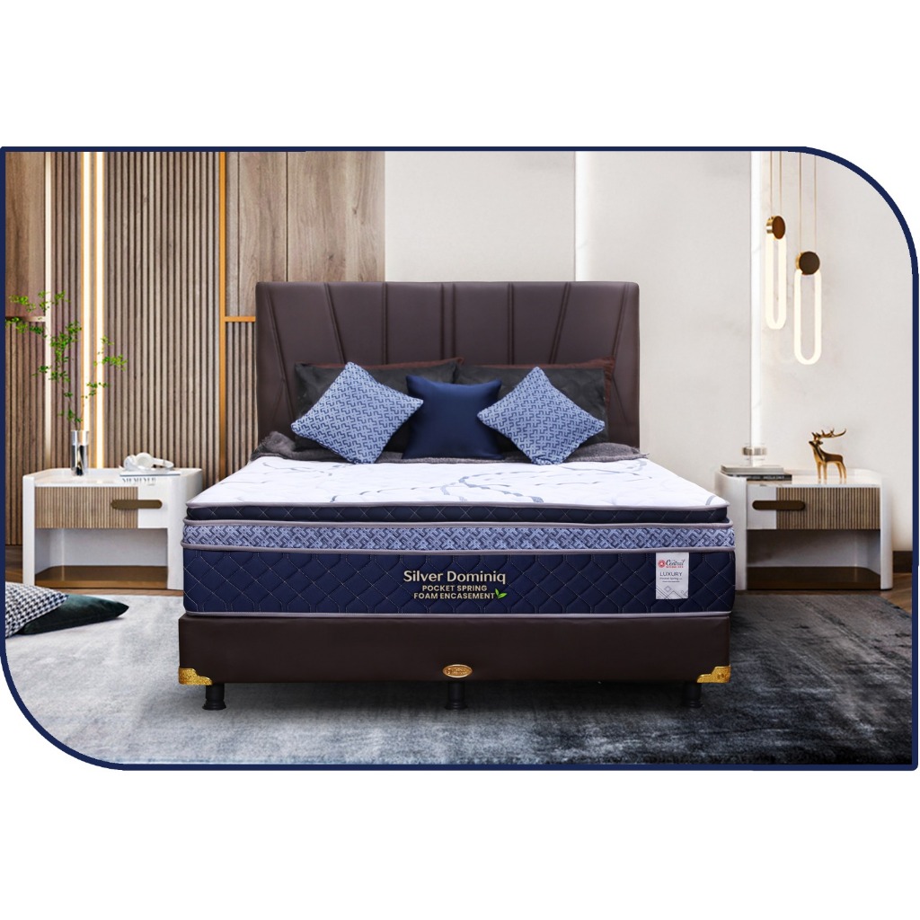 HAPPY IDEA - NEW Springbed Central SILVER DOMINIQ Pocket Plush Top + Pillow Top ( FULL SET HB AURORA