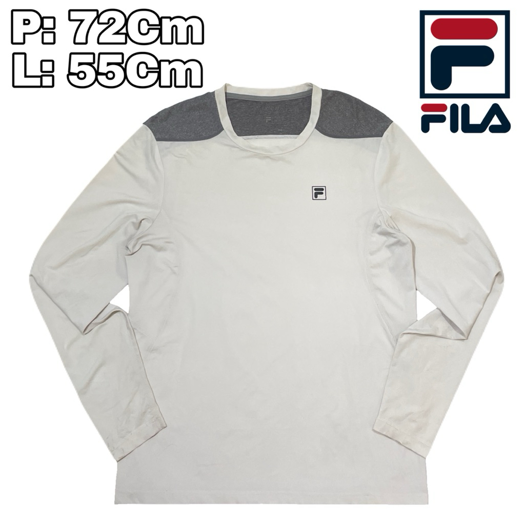B135 Baselayer Shirt FILA White Sport Outdoor Manset  Baju Lengan Panjang Running Olahraga Hiking Tr