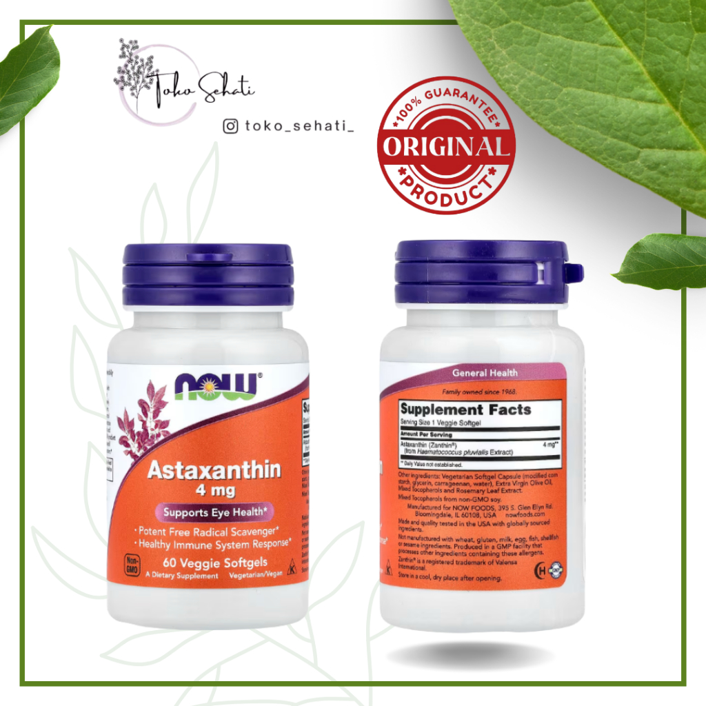 NOW Foods, Astaxanthin 4 mg, 60 Veggie Capsules