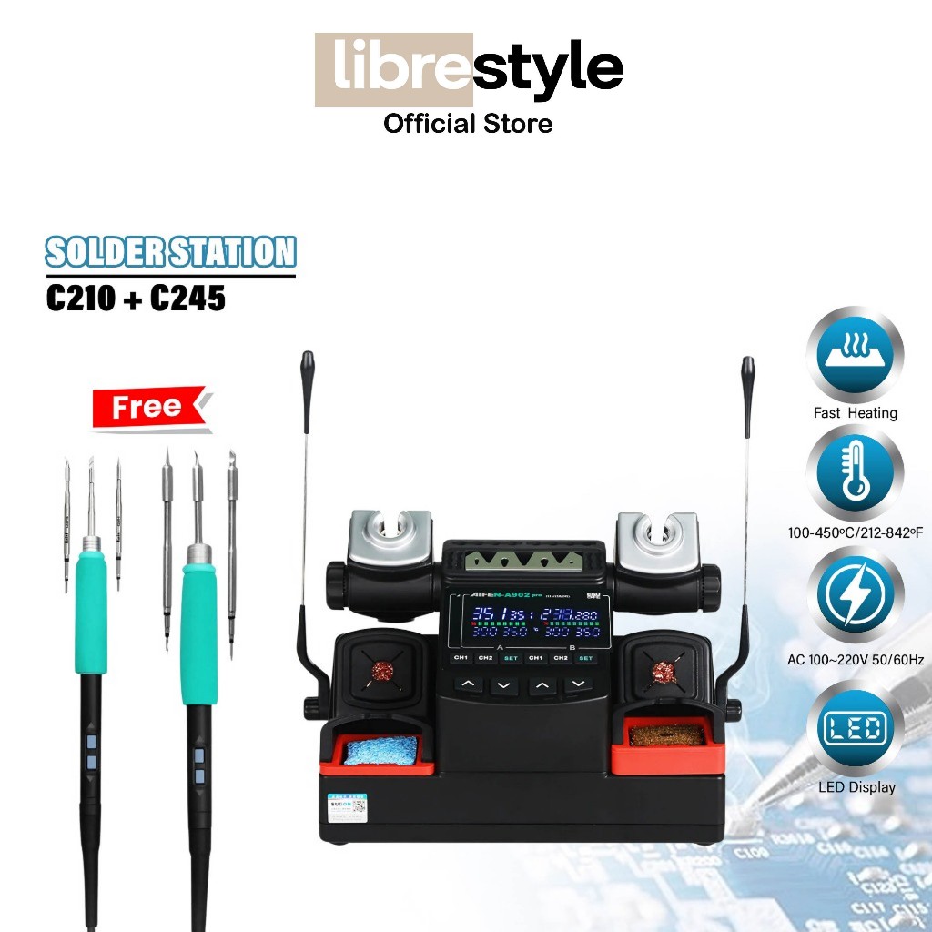 AIFEN A902 PRO SOLDER STATION ORIGINAL - SOLDER 2 GAGANG C210 C245 - SOLDER TEKNISI LAYAR LED CEPAT 
