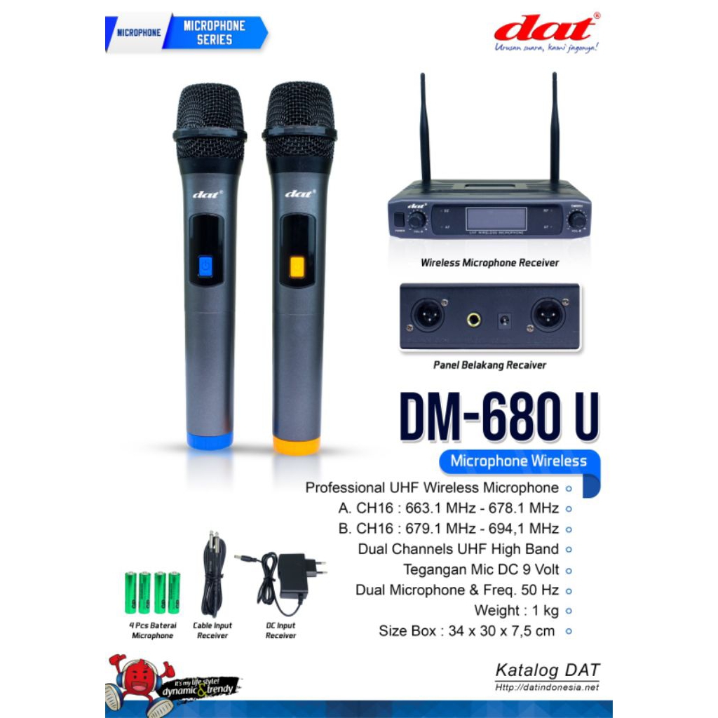 DAT DM-680U – Mic Wireless UHF Dual Channel, 2 Mic, Receiver Antena
