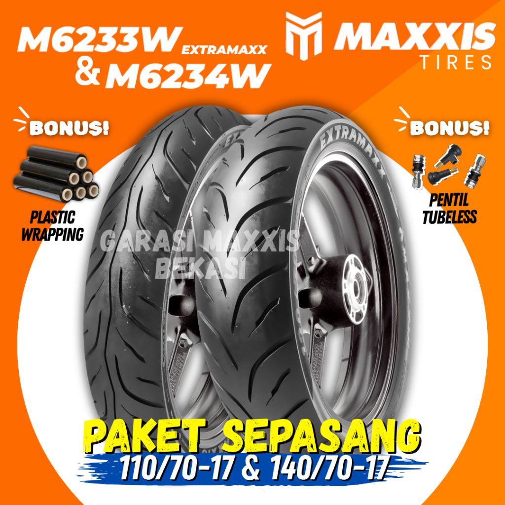 [PAKET SEPASANG] BAN MAXXIS EXTRAMAXX TUBELESS ( 110/70-17 & 140/70-17 ) BAN DEPAN BELAKANG M6233W /
