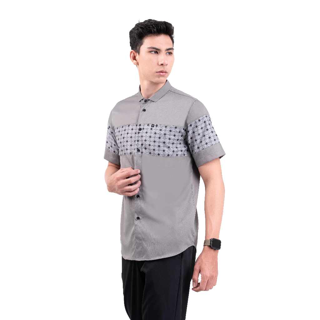 Fadkhera Auffan Grey Baju Muslim Koko Pria Dewasa Lengan Pendek
